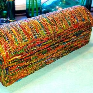 Vintage Glass Deco Wooden Box